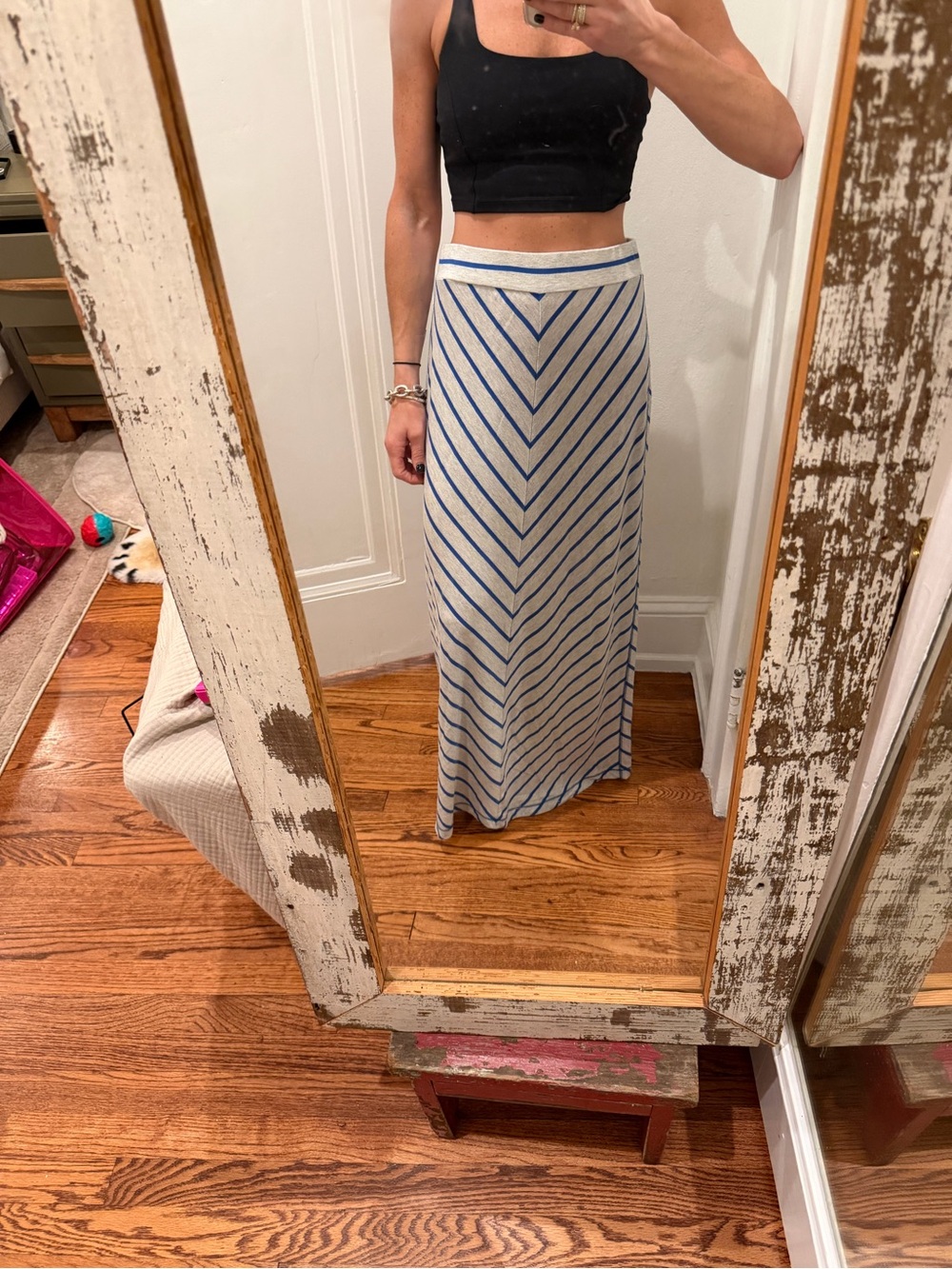Faded Glory Blue and Cream Chevron Maxi Skirt